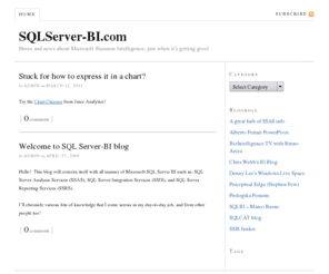 sqlserver-bi.com: SQLServer-BI.com — Notes and news about  Microsoft Business Intelligence, just when it's getting good
Notes and news about  Microsoft Business Intelligence, just when it's getting good