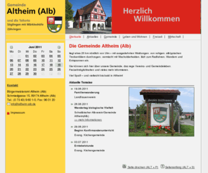 altheim-alb.com: Gemeinde Altheim (Alb) -> Home
Die Gemeinde Altheim(Alb) liegt etwa 20 km nördlich von Ulm  mit ausgedehnten Waldungen, von ruhigen, albtypischen Trockentälern durchzogen, vermischt mit Wacholderheiden, lädt zum Radfahren, Wandern und Entspannen ein. 