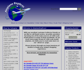 airplanereplicas.com: AirplaneReplicas.Com - The Source For 1/400 Models - (Powered by CubeCart)
AirplaneReplicas is the source for 1/400 scale model airplanes. We sell Aeroclassics, Aviation 400 / Big Bird, Gemini Jets, Dragon Wings and more! (Site is Maintained by 400 Scale Hangar)