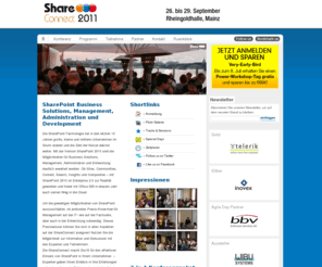 shareconnect.net: Konferenz fr SharePoint Development, Management und Administration - ShareConnect
Die jhrlich stattfindende ShareConnect Konferenz beschftigt sich mit allen Bereichen des SharePoint Development, Administration und Management. 