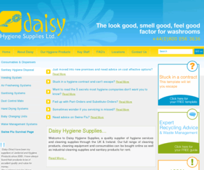 daisydirect.co.uk: Hygiene Vending Machines &  washroom cleaning products UK, Scotland, Edinburgh, London, Aberdeen, Glasgow and Newcastle
Daisy Hygiene washroom Supplies offers hygiene vending machines, cleaning products and equipment to the UK comercial cleaning market. We deliver high quality cleaning products to top companies all over the UK and Ireland