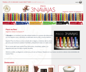 3navajas.com: Pisco 3 Navajas .::. hagamos camino al pisquear !!!
Pisco 3 Navajas es un producto peruano de alta calidad, cuyo secreto reside en el tratamiento que le damos a las uvas, ingrediente básico y fundamental para la elaboracion de un buen pisco, de agradable aroma y persistente espiritu. Pisco 3 Navajas te permite personalizar la presentacion del producto, de manera que lo puedes utilizar como obsequio para regalar a esa persona especial, familiares, amigos, compañeros, o como un fabuloso reconocimiento para tus trabajadores, colaboradores y clientes. Dejate atrapar por la maravillosa experiencia de disfrutar esta bebida tradicional peruana; unete a nosotros y hagamos camino al pisquear.