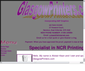 glasgowprinters.com: GlasgowPrinters.com
Specialist printers of duplicate and triplicate non carbon books and pads  for delivery componaies, offices and shops.