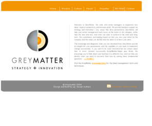 on-line-consultants.com: GreyMatter - New Ideas
Strategy and Innovation are key areas that drive performance. GreyMatter have developed PrOBE diagnostic tools to download from this site to identify success factors.