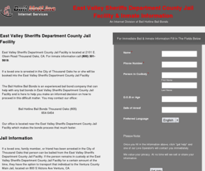 eastvalleysheriffsdepartment.net: East Valley Sheriffs Department County Jail Facility & Inmate Information
East Valley Sheriffs Department County Jail Facility, Bail and Inmate Information 24 Hours A Day. You Can Find All The Information on East Valley Jails Here.  Call The Bail Hotline at 805-654-5454.