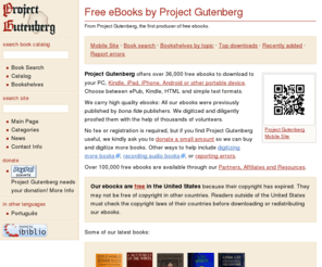 gutenberg.nl: Project Gutenberg - free ebooks online download for iPad, Kindle, Nook, Android, iPhone, iPod Touch, Sony Reader
Project Gutenberg offers over 33,000 free ebooks to download.