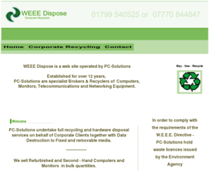 weeedispose.co.uk: WEEE Dispose
WEEE Dispose are Recyclers and Brokers of Second hand Computers, Monitors, Telecommunications and Networking equipment. 