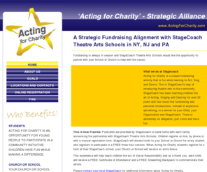 actingforcharity.net: Acting For Charity | Fundraising | Acting | Dancing | Singing | StageCoach Schools
Schools and churches can raise money for a worthy cause by engaging the children in their community to have fun through the performing arts with acting, singing and dancing at StageCoach Theatre Arts Schools.