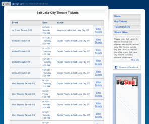 saltlakecitytheatretickets.com: Salt Lake City Theatre Tickets
Consumer guide to buying Salt Lake City Theatre tickets! SaltLakeCityTheatreTickets.com reveals the cheapest Salt Lake City Theatre ticket sellers, updated daily.