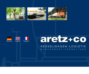 aretz-kesselwagen.com: aretz co Kesselwagen-Logistik
aretz co. Kesselwagen-Vermietung. Hier geht es um den Transport von Flüssiggasen, brennbaren Flüssigkeiten, Säuren, Laugen und pulverförmigen Gütern: zügig und sicher auf dem Schienenwege, in hochmodernen Waggons, problemlos durch unseren umfassenden Service, pünktlich und individuell.