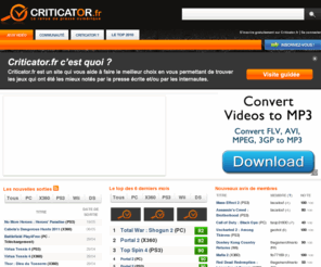 criticator.com: Tests de jeux vidéo : critiques de la presse et avis des internautes - Criticator.fr
Découvrez les tests des professionnels et les critiques des internautes sur les jeux vidéo des consoles Xbox 360, PS3, PSP, Nintendo Wii et DS, PC : note et avis.