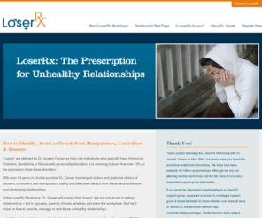 loserrx.com: LoserRx - The Prescription for Unhealthy Relationships
Helps people involved with “Losers” (manipulators, controllers &
abusers) resolve unhealthy relationships.