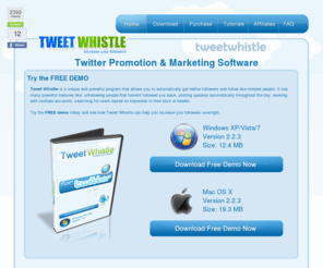 tweetwhistle.com: Get Twitter Followers - Tweet Whistle
Tweet Whistle is a powerful and affordable Twitter marketing solution that can help you get Twitter Followers and put your Twitter account on auto pilot.