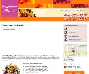 floristclearlake.com: Florist Clear Lake, TX - Pearland Florist
Pearland Florist is your first call for flower bouquet services in Clear Lake, TX. Call us at 8008281976 or 281-485-2766 for more info.