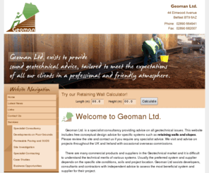 geoman.co.uk: Home // Geoman Ltd.
Providing sound geotechnical advice, tailored to meet the needs and expectations of all our clients in a professional and friendly atmosphere.