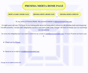 premma.com: Premma Mehta Home Page
om, raj, chandrakant, mathuradas, kalidas, mehta, devyani, shreeda, premma, pushpa, chandrakant, kotak, ruparell, rupande, radia, ranakde, ranu, chandarana,