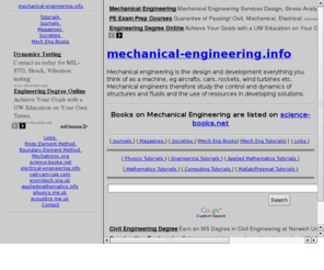 mechanical-engineering.info: mechanical-engineering.info Mechanical Engineering, CAD, CAM, CAE, automotive, finite element, boundary element, cfd, bem, fem, fea
mechanical engineering, cad, cam, cae, automotive, finite element, boundary element, cfd, bem, fem, fea