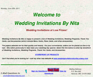 invitationsbynita.com: Wedding Invitations By Nita
Wedding Invitations and Wedding Programs at Low Prices! Invitations in one panel designs, half fold designs, and designs on translucent paper.