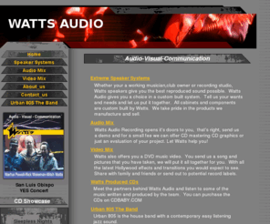 wattsaudio.com: watts audio, music producers, audio visual communication, speakers
audio, visual, communication, speaker systems, audio, video, cd showcase, extreme speakers, bands, music,