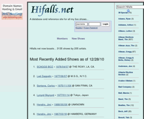 hifalls.net: The Master List: Main
The Master List by Michael Springer. A database of my live show and bootleg CD collection available for trading only.