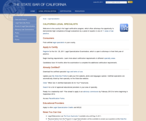 californiaspecialist.net: Legal Specialization
The State Bar of California offers California lawyers the opportunity to become certified in 11 areas of law practice.