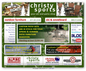 christysports.com: Christy Sports online ski snowboard pro shop has skis, snowboards, binding, boots, jackets from Burton Snowboards, Ride, K2, Never Summer, Rossignol, Salomon and more for all your skiing snowboarding needs.
Christy Sports has you covered for all your skiing and snowboarding needs.  We have new skis, snowboards and rentals available at over forty location in Colorado and Utah. We carry a full line of skis, snowboards, bindings, boots, clothing, outerwear, and snow accessories.  Alpine skis for rent. Online and Phone-in Reservations in Aspen, Avon, Boulder, Breckenridge, Colorado Springs, Copper Mountain, Crested Butte, Deer Valley, Denver, Dillon, Frisco, Keystone, Snowbird, Snowmass, Steamboat Springs, Vail, Winter Park. 686, Arc'Teryx, Armada, Atomic, Bonfire, Burton, Dalbello, Descente, DNA, Dynastar, Giro, Icelandic Design, K2 Skis, K2 Snowboards, Lange, Leki, Marker, Marmot, Never Summer, Nils, Nitro Snowboards, Nordica, Obermeyer, Orage, Ride, Rossignol, Roxy, Salomon, Smith, Spyder, Tecnica, The North Face, Volkl.  ChristySports.com we are a ski and snowboard company run by snowboarders and skiers.