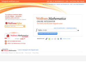 integrals.com: Wolfram Mathematica Online Integrator
Wolfram Mathematica Online Integrator -- free integration answers