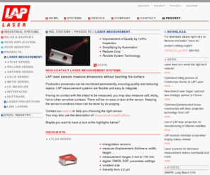 lap-sensors.info: LAP laser measurement sensors to measure displacement, dimensions, thickness, width, height, diameter, position, gauges, gages for automation in industry
LAP laser systems for measurement of dimensions, sensors, gauges, gages, automation