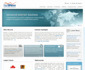 net-wave.net: NetWave Information Systems - eBusiness Innovations - Website Design in Egypt, Web Development in Egypt, Website Hosting, Website Marketing and eCommerce in Egypt, Retail Management System, Retail Solutions, Egyptian Stock Exchange
NetWave is a professional IT services firm focusing on IT solutions development for Global 2000 companies, and custom application development for some of the biggest names in retail.