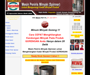 penirisminyak.com: Jual Mesin Spinner | Pengering Minyak | Mesin Spiner Makanan Gorengan - Agrowindo
Toko mesin spinner, mesin pengering minyak, mesin pengaktus minyak, mesin spiner, untuk mengeringkan kadar minyak makanan gorengan