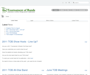 njatob.org: Tournament of Bands
Tournament of Bands.  Official home of TOB circuit and the NJA (National Judges Association) providing services to marching bands, winterguard, percussion, dance and majorette contests.