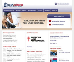 closed-company.com: The Email Address Experts - FreshAddress, Inc.
Build, clean, and update your email database.  FreshAddress offers email change of address (ECOA), B2C and B2B email appending, list hygiene, and real-time email validation.