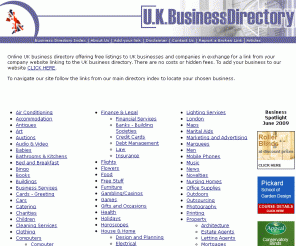 business-directory-uk.co.uk: Business Directory UK, United Kingdom | Free Business Directory
Free business Directory UK - covering England, Wales, Scotland and Northern Ireland. Offers a free listing for UK businesses and companies on search engine friendly, high PR pages.