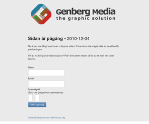 genbergmedia.com: Genberg Media • Webb och grafikbaserade tjnster
Genberg Media r ett fretag med ste i Strmstad som sysslar med tjnster inom webb och grafik. Vi sysslar ven med filmproduktion, musik och manusfrfattning.