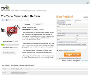 falseflaggers.com: YouTube Censorship Reform - The Petition Site
Fight for Freedom of Speech online! (7806 signatures on petition)