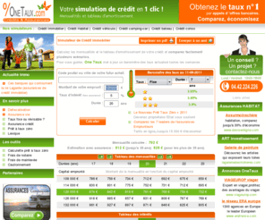 one-taux.com: Simulation de Crédit Immobilier One Taux avec baromètre des taux
Calcul de crédit avec mensualités, tableau d'amortissement et baromètre des taux actualisé chaque semaine. Simulation pour un crédit Immobilier, habitat, véhicule, camping-car, bateau ou un crédit consommation