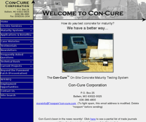 con-cure.com: Welcome to Con-Cure
shave construction time with our professional services using new technology to test concrete maturity with the Con-Cure Maturity Meter System.