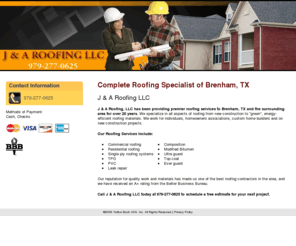 ja-roofs.com: Complete Roofing Specialist of Brenham, TX
J & A Roofing, LLC has been providing premier roofing services to Brenham, TX and the surrounding are for over 20 years. 979-277-0625