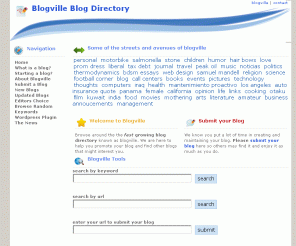 blogville.us: Blog Directory - Submit Your Blog to the Blogville Directory
A unique blog directory with keyword linking and searching, submit your blog for free today.