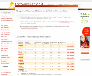 foto-dienst.com: Fotoentwicklung - Fotos kostenlos entwickeln - foto-dienst.com
Website rund um das Thema der Fotoentwicklung, von der Entstehung, über den Druck bis hin zum Fotobuch. Lassen Sie Ihre Fotos kostenlos entwickeln.