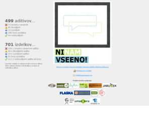 ninamvseeno.org: Ni nam vseeno! - www.ninamvseeno.org - Seznam aditivov in izdelkov
Ni nam vseeno! - Projekt je namenjen vsem nam, ki si 