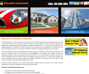 pinevillenclocksmith.com: Pineville Locksmith
Pineville Locksmith is a 24 hour locksmith in Pineville NC. Pineville locksmith provides residential, automotive, and commercial services for anyone in need of a Locksmith in Pineville North Carolina.