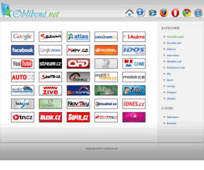 oblibene.net: Oblíbené.net
Tyto webové stránky Vám umožní snadné surfování na stránkách internetu.Nemusíte složitě vypisovat celé názvy stránek, stačí klinout na obrázek.