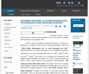 mehmetsurmeli.com: Dr. Mehmet Sürmeli' nin Sitesine Hoş Geldiniz.
Dr. Mehmet Sürmeli' nin kişisel internet sitesine hoşgeldiniz. Site de Mehmet Sürmeli Hoca'nın yazıları, sesli - görüntülü konferans ve dersleri ile kitapları hakkında bilgi bulabilirsiniz.
