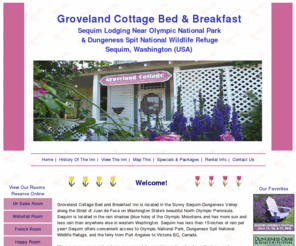 grovelandcottage.com: Groveland Cottage Bed & Breakfast in Sequim, Washington - Lodging Olympic Peninsula
Groveland Cottage Bed & Breakfast in Sequim, Washington. Dungeness Valley Lodging Olympic Peninsula.