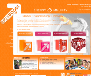 eboost.com: EBOOST:  Natural Energy + Immunity.  The Healthy BOOST.
Feel great all day, every day with EBOOST's all-natural blend of green tea extract and vitamins. No jitters, no crash, no letdown after five hours.

EBOOST is the healthier, happier alternative for your daily health and energy. So make the switch to all-natural, immunity-building EBOOST.

At work, at play, for life.