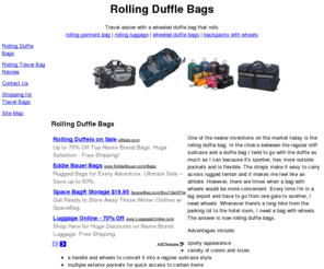 rollingdufflebags.net: Rolling Duffle Bags : Smooth and Convenient Traveling
Rolling duffle bags offer the convenience of easy access pockets and big storage space plus rolling wheels for easy transport.