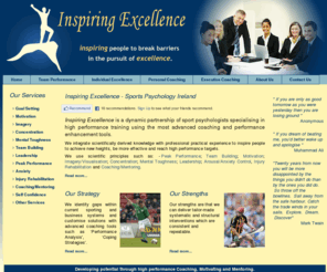 inspiringexcellence.ie: Inspiring Excellence - Sports Psychologist Ireland
Inspiring Excellence Sports Psychologist Ireland - specialise in peak performance training - team personal and executive coaching mentoring in Waterford Ireland.