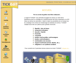 tickedit.com: TICKEdiT - Gestion des Titres Restaurant et Bordereau CRT
Finie la galere des titres restaurant. Le logiciel TICKEdiT fait gagner du temps sur l'ensemble de la gestion de vos titres (saisie rapide, sécurisé, remplissage du bordereau CRT automatique, historique, tracabilité, etc...).