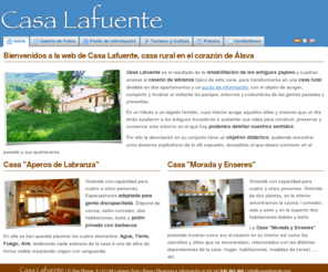 casalafuente.com: Casa Lafuente, Casa de Turismo Rural en Álava
Casa Lafuente, Turismo Rural en antiguos pajares y cuadras de un caserío de labranza del siglo XIX, transformados en dos viviendas turísticas vacacionales. Situado en la vertiente suroeste del Valle de Zuia, en la pequeña localidad de Luquiano, en un enclave paisajístico excepcional.